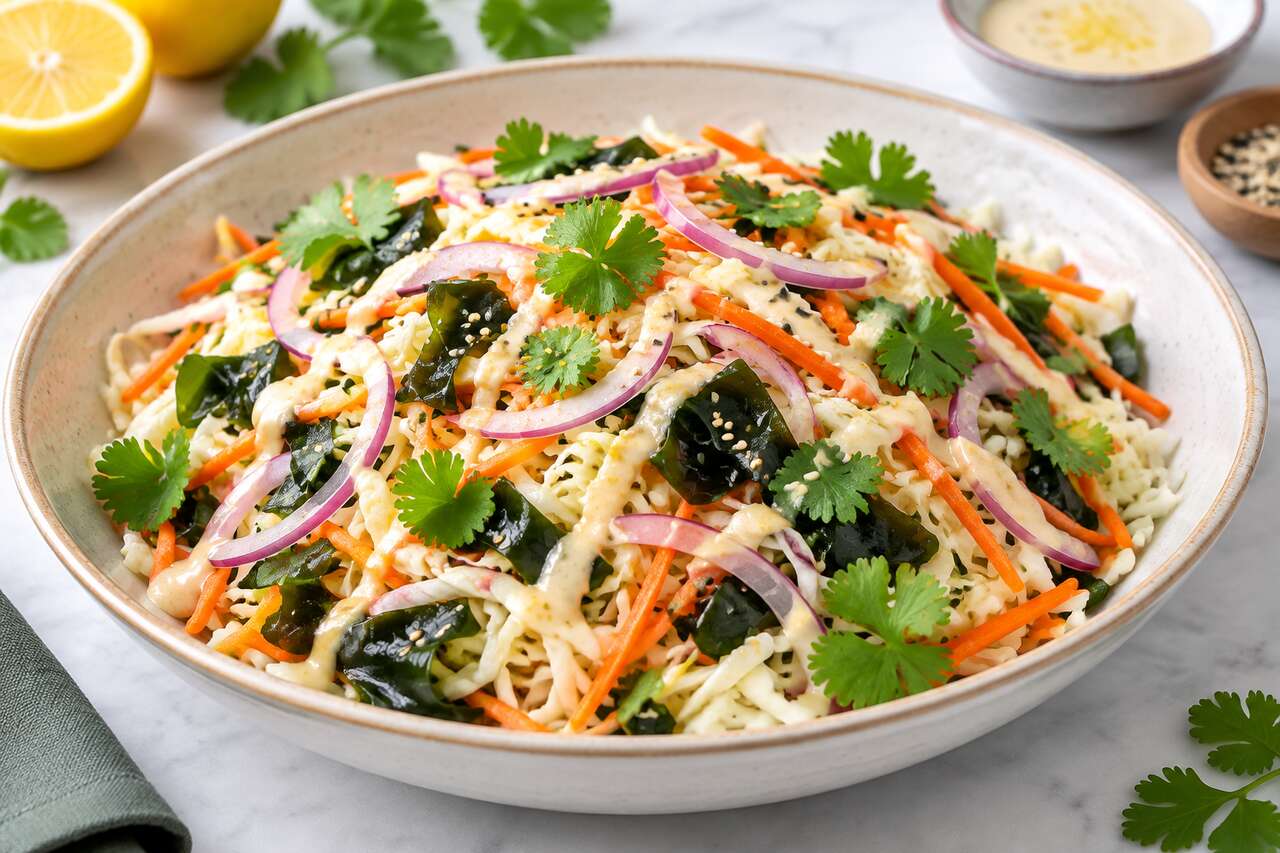 Coleslaw aux algues et vinaigrette au yuzu : recette simple et savoureuse