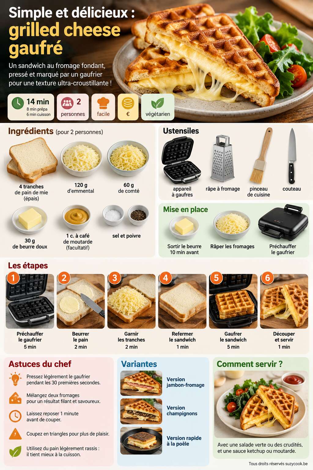 Fiche recette Simple et d&eacute;licieux : grilled cheese gaufr&eacute;
