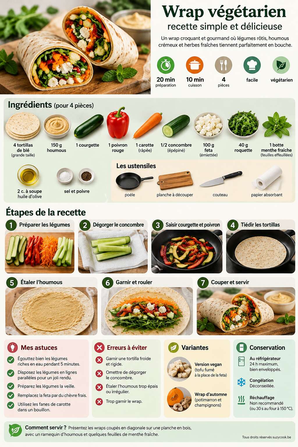 Fiche recette Wrap végétarien : recette simple et délicieuse Fiche recette Wrap végétarien : recette simple et délicieuse
