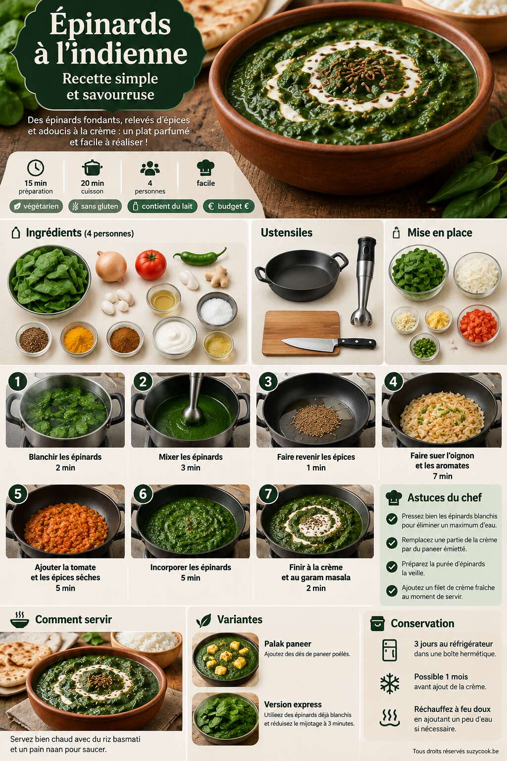 Fiche recette &Eacute;pinards &agrave; l'indienne : recette simple et savoureuse