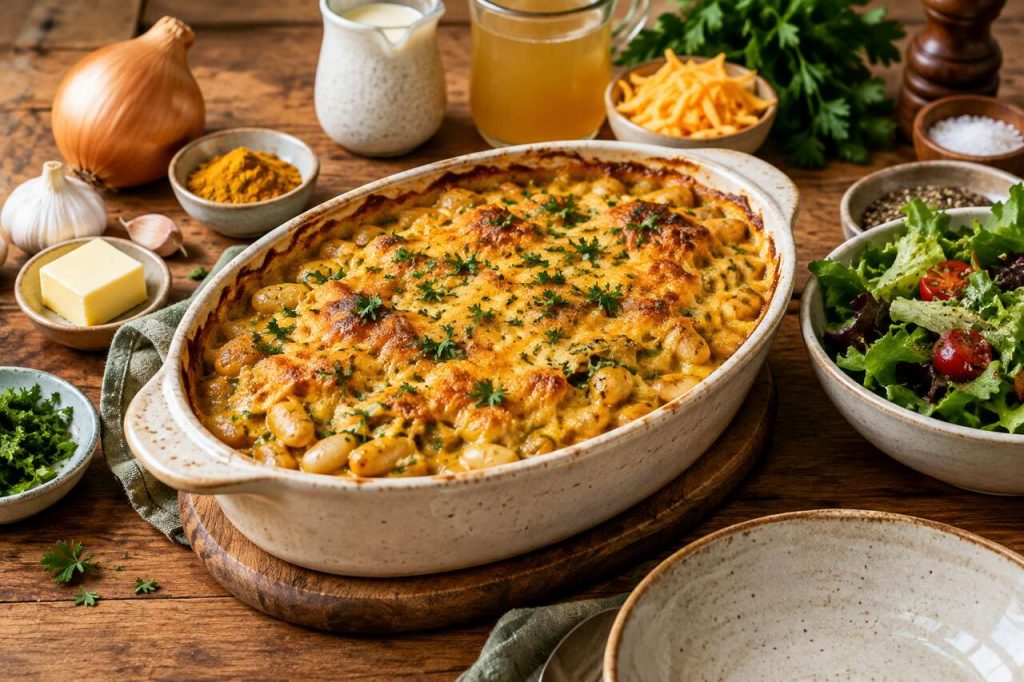 Haricots géants gratinés au cheddar et curry : recette simple et savoureuse