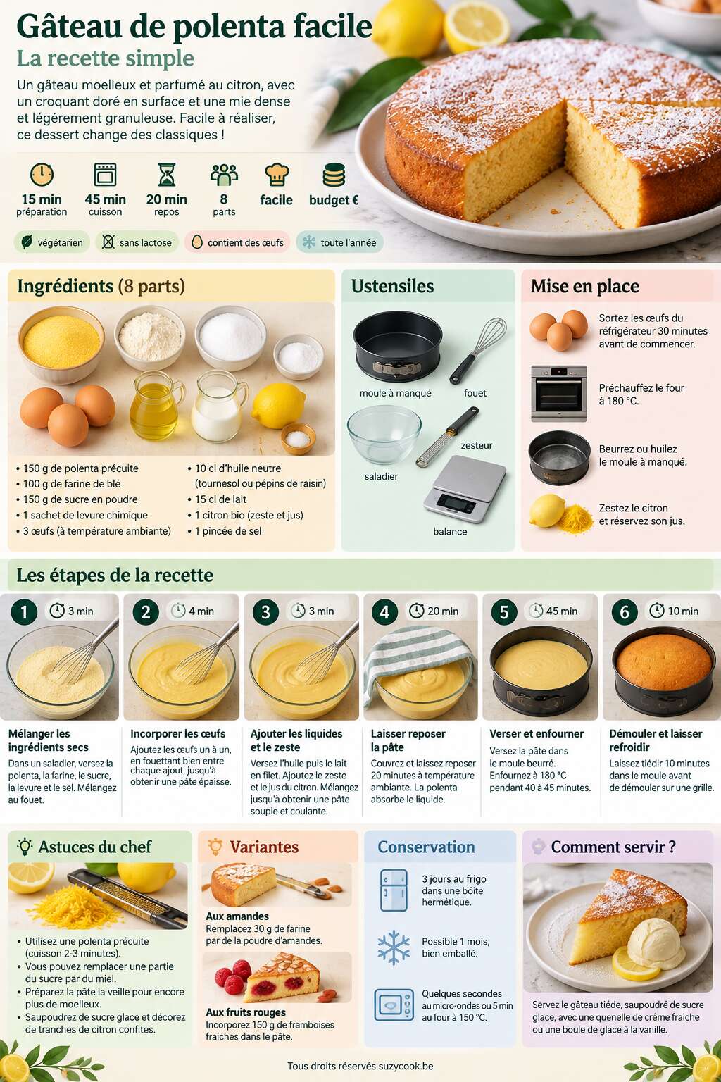 Fiche recette Gâteau de polenta facile : la recette simple Fiche recette Gâteau de polenta facile : la recette simple