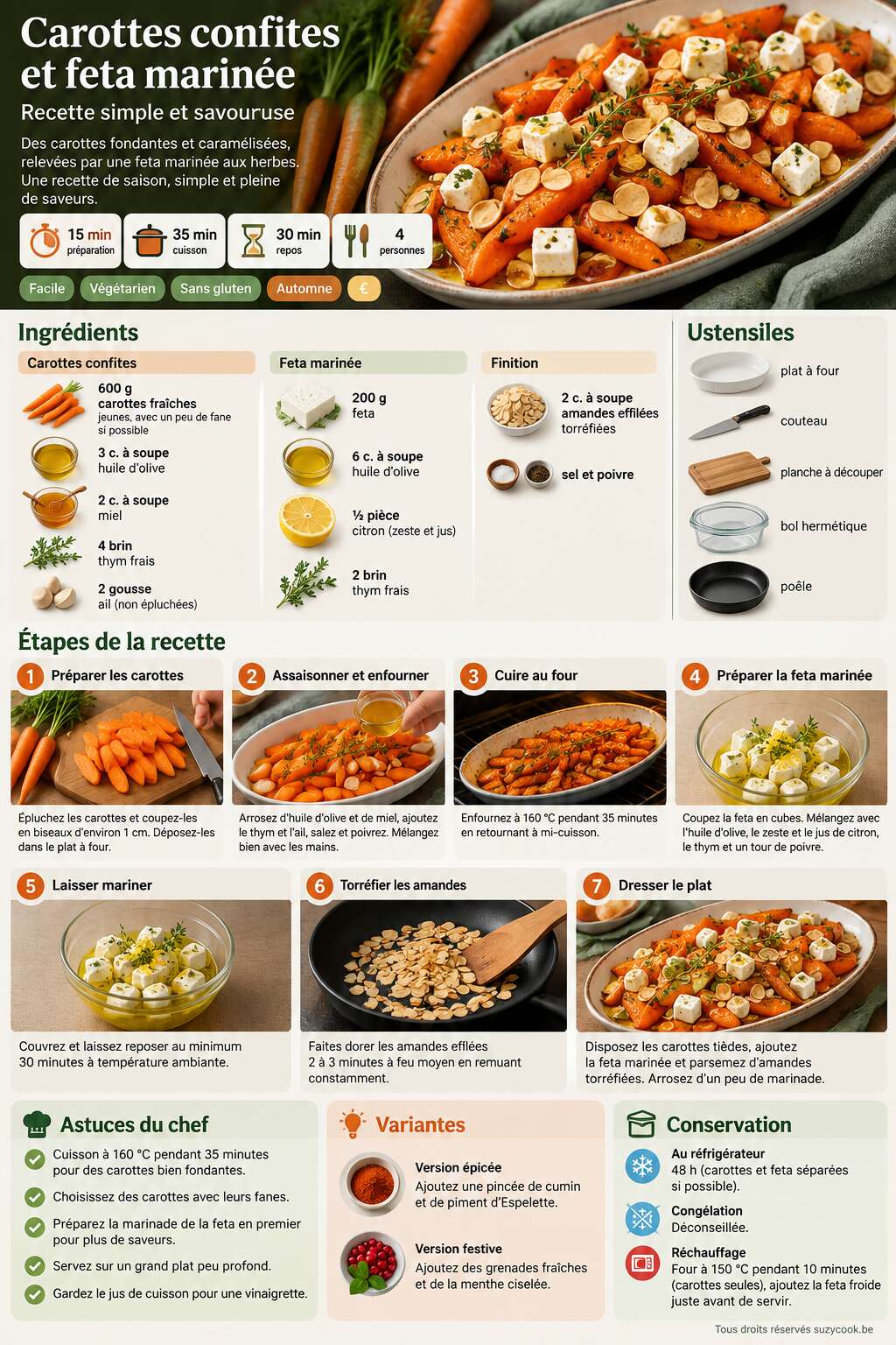 Fiche recette Carottes confites et feta marin&eacute;e : recette simple et savoureuse