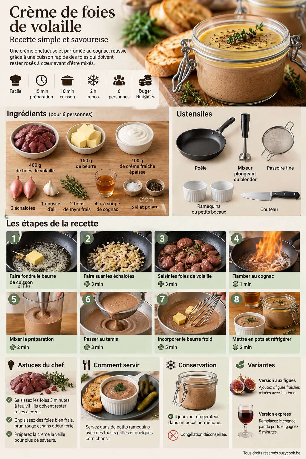 Fiche recette Cr&egrave;me de foies de volaille : recette simple et savoureuse