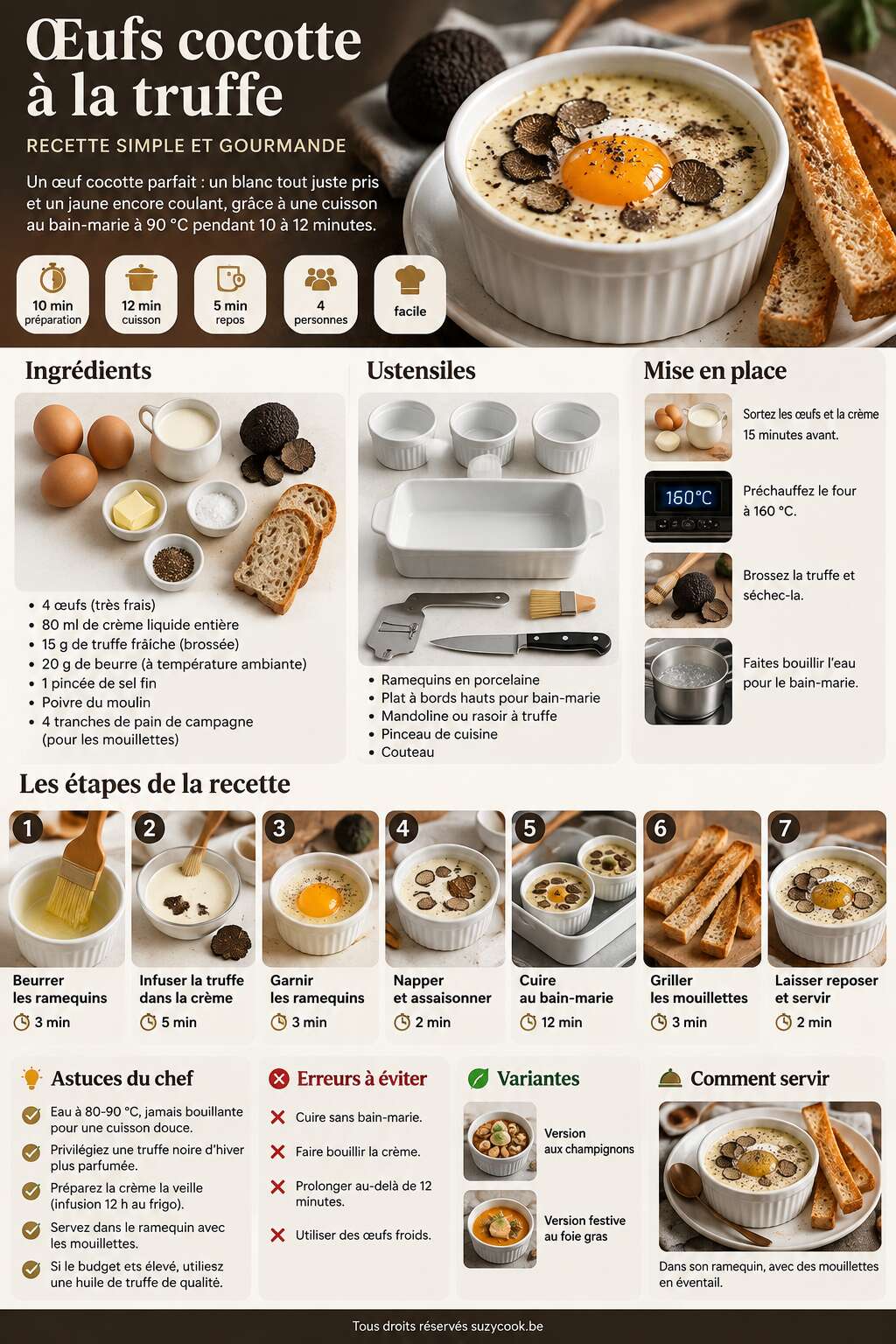 Fiche recette &OElig;ufs cocotte &agrave; la truffe : recette simple et gourmande