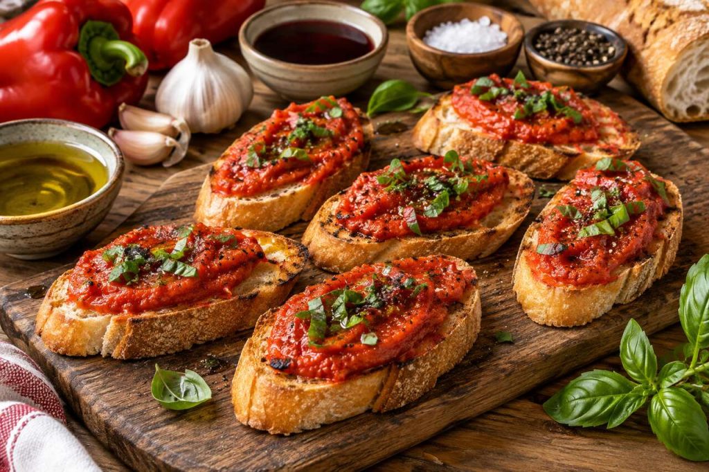 Recette de crostini à la purée de poivrons