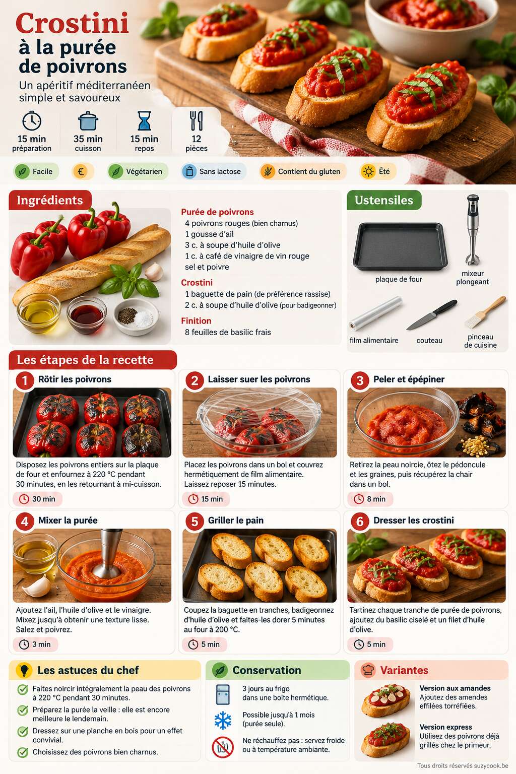 Fiche recette Recette de crostini &agrave; la pur&eacute;e de poivrons